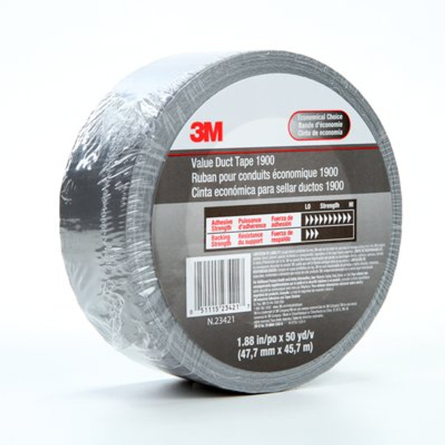 3M Value Duct Tape 1900 Silver, 1.88 in x 50 yd 5.8 mil