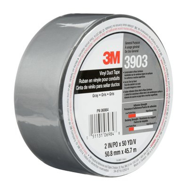 3M Vinyl Duct Tape, 3903, gray, 2 in x 50 yd, 6.3 mil