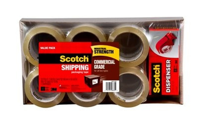Scotch(R) Commercial Grade Shipping Packaging Tape, 1.88 in x 54.6 yd, 12 rolls w/Dispenser