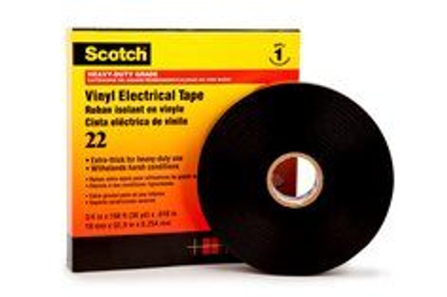 Scotch Vinyl Electrical Tape 22, 1 in x 36 yd, Black, 12 rolls/carton,48 rolls/Case 10042