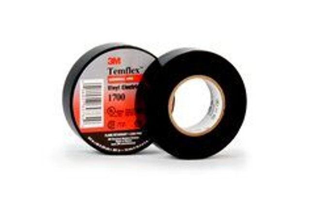 3M Temflex Vinyl Electrical Tape 1700, 3/4 in x 36 yd, 1-1/2 in Core,Black, 100 rolls/Case 49700