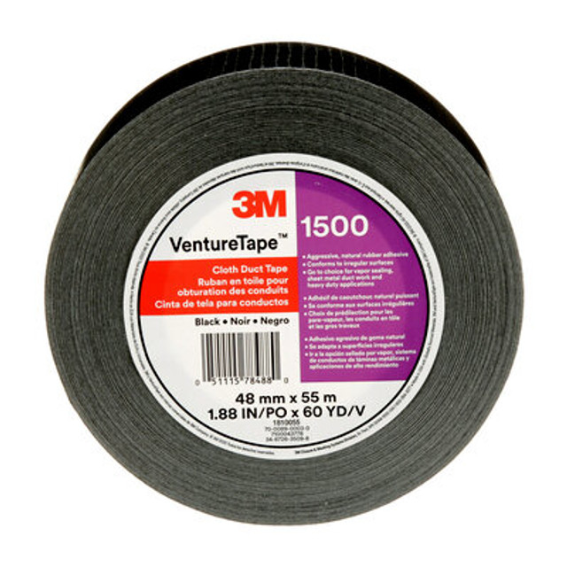 3M Venture Tape Cloth Duct Tape 1500, Black, 48 mm x 55 m