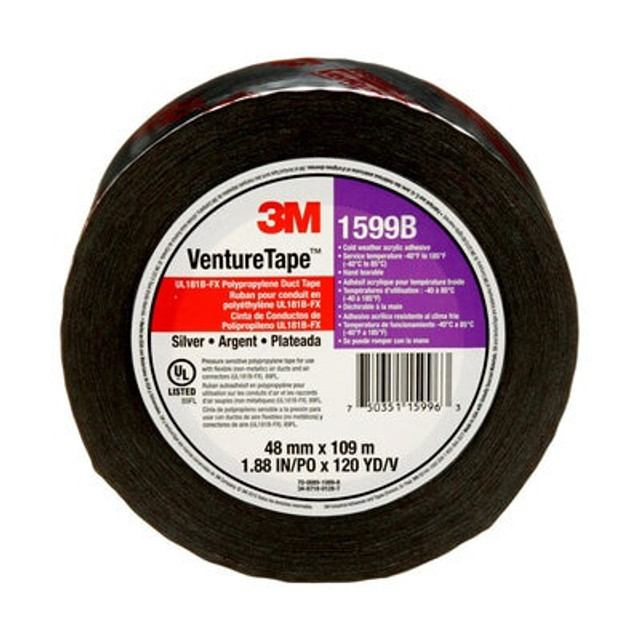 3M Venture Tape UL181B-FX Polypropylene Duct Tape 1599B, Black, 48 mm