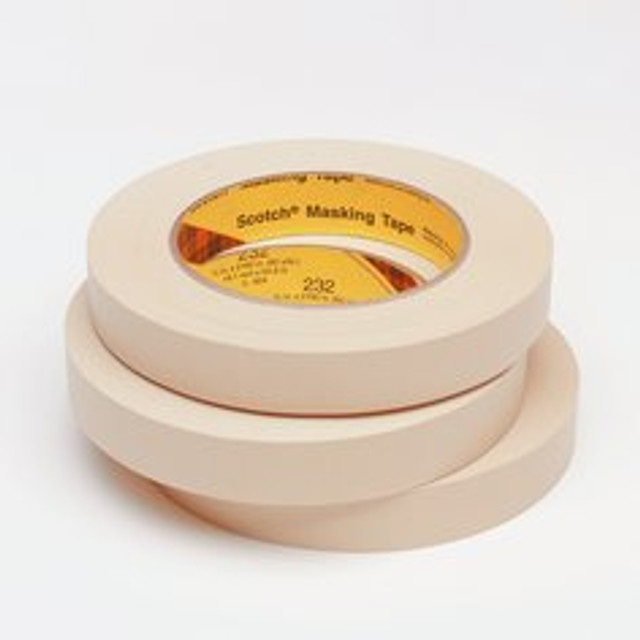 3M High Performance Masking Tape 232, Tan, 96 mm x 55 m, 6.3 mil, 8 percase 2859