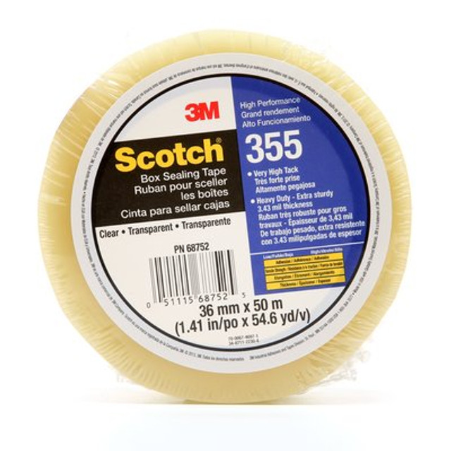 Scotch® High Performance Box Sealing Tape 355 Clear, 36mm x 50m