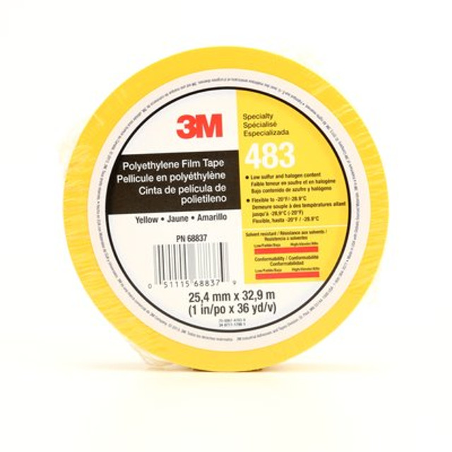 3M Polyethylene Film Tape 483 Yellow, 1 in x 36 yd 5.3 mil