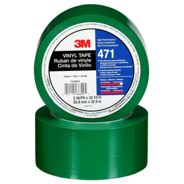 3M Vinyl Tape 471, Green, 2 in x 36 yd, 5.2 mil, 24 rolls per case