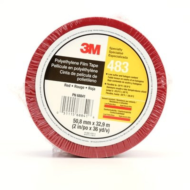 3M Polyethylene Film Tape 483 Red, 2 in x 36 yd 5.3 mil