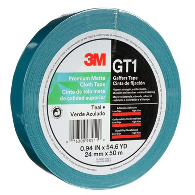 3M Premium Matte Cloth (Gaff) Tape GT1 Teal, 24 mm x 50 m 11 mm
