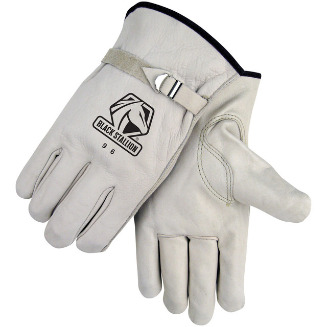 Black Stallion Grain COWHIDE - PULL STRAP DRIVER'S STYLE GLOVES Small 96S | White