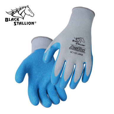 NATURAL Rubber COATED - COTTON/POLY STRING KNIT SYNTHETIC GLOVES Large GC1135-GY-LRG Black Stallion