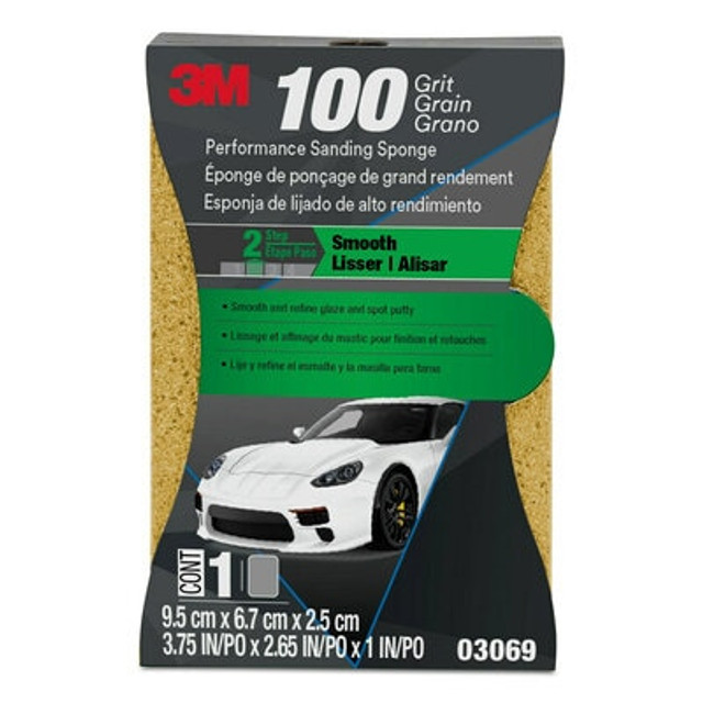 3M Performance Automotive Sanding Sponge, 100 Grit, 3.75 x 2.65x 1", 12 per Case, 03069