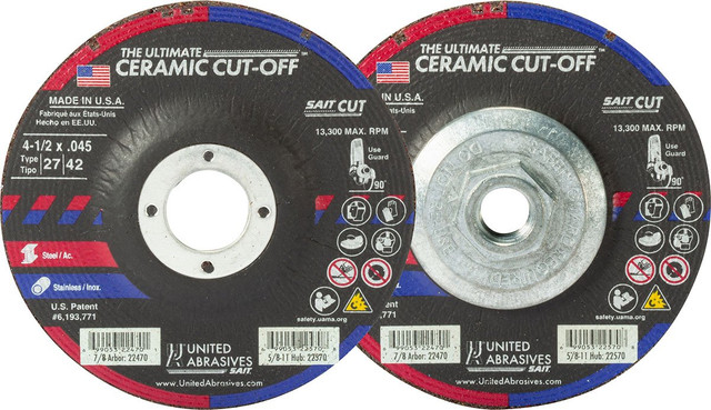 .045" Cutting Wheels Type 27/Type 42,The Ultimate Ceramic Premium Performance,  7/8 Arbor - No Hub 22470