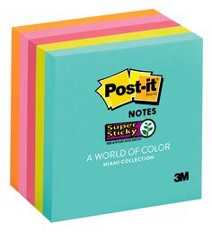  Post-it Notes 76 x 76 mm Super Sticky Notes, Miami Colour  Collection, 6 Pads (90 Sheets per pad) : Office Products