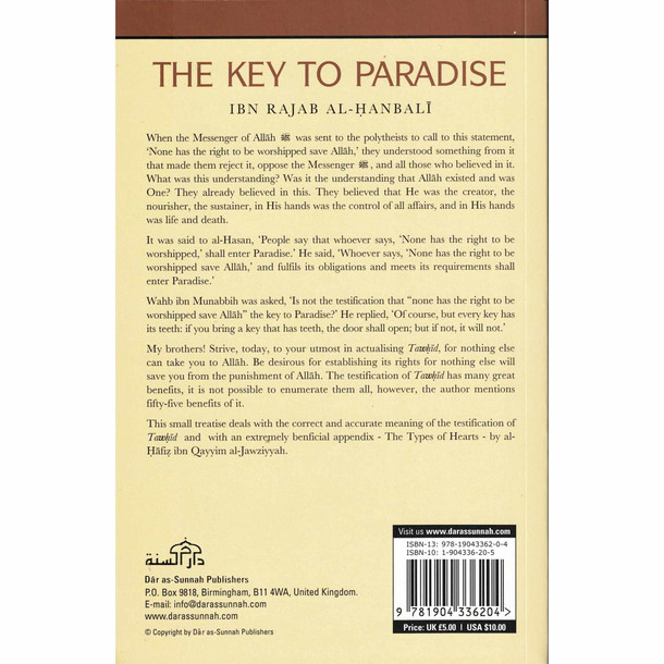 The Key to Paradise By Ibn Rajab Al Hanbali,9781904336204