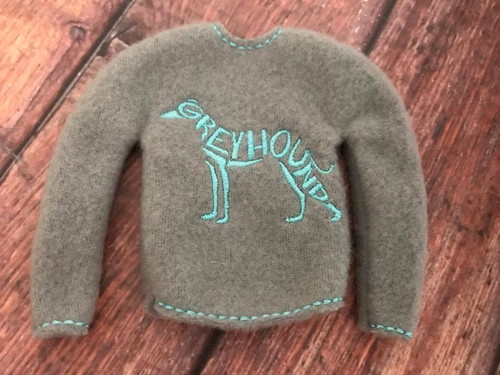 Elf Sweater Greyhound Word Art Grey/Aqua