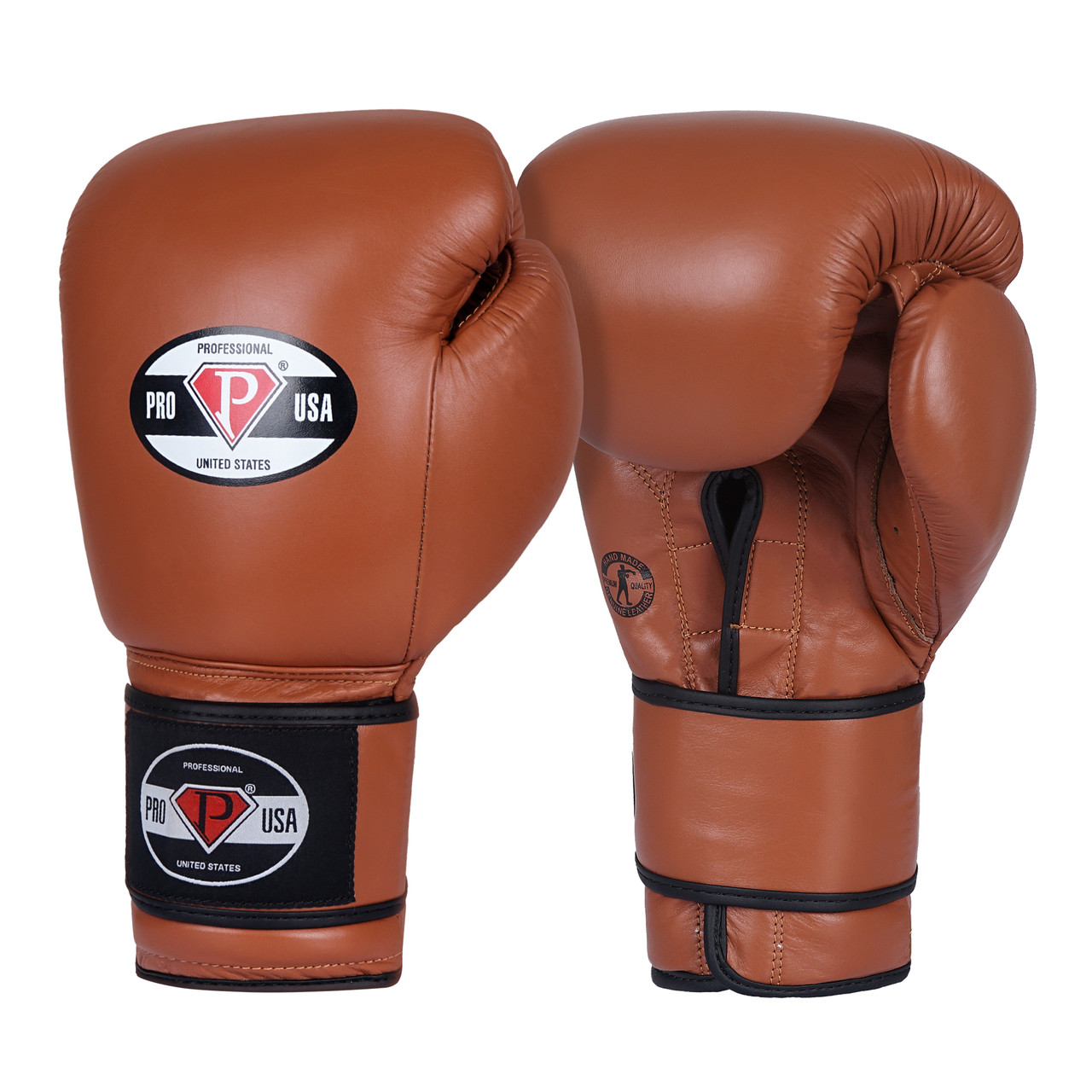 Pro USA Professional Hook-N-Loop Boxing Gloves Brown Leather