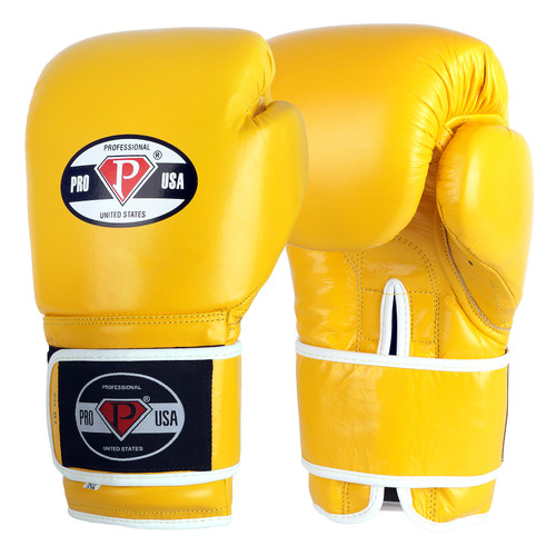 Pro USA Professional Hook-N-Loop Boxing Gloves Yellow Cowhide Leather