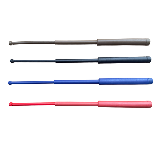 High-impact polymer tactical practice baton with textured grip for martial arts training."