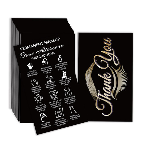 60 Pcs Microblading Aftercare Instruction Cards Brow for Client Business Cards Black Double Print