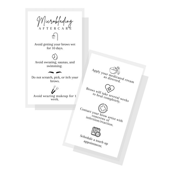 Microblading Aftercare Instruction Cards Minimalist Black and White 50 Pack