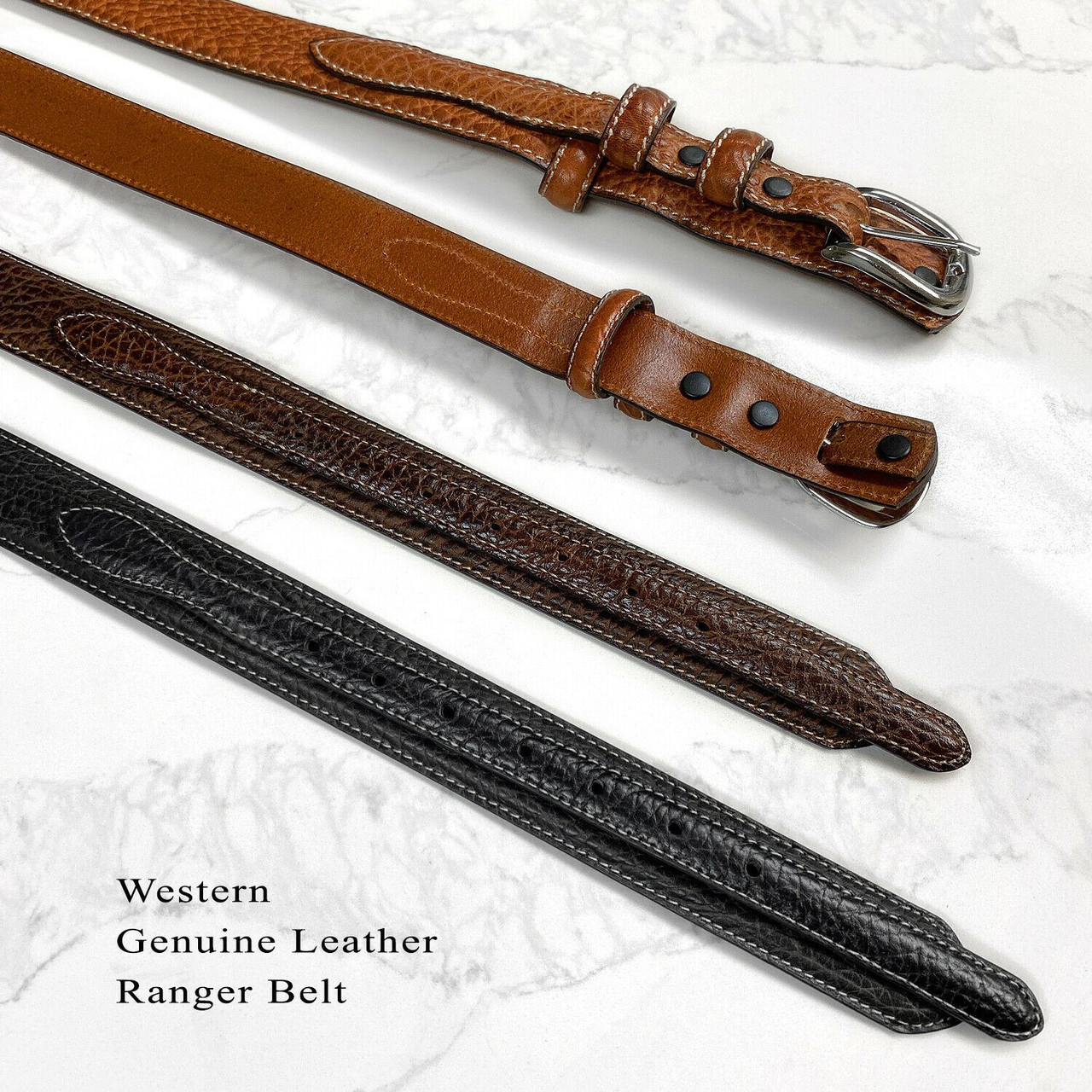 Western Ranger Belt Genuine Leather Bison Ranger Belt 1-3/8