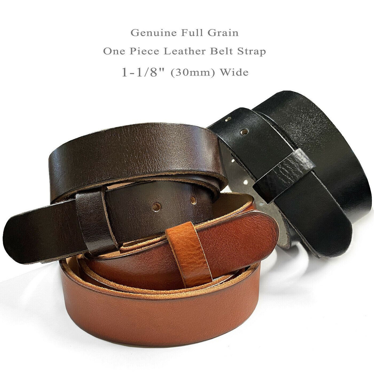 Genuine Full Grain One-Piece 100% Leather Belt With Polished Solid Brass  Buckle 1-1/2(38mm) Wide : : Clothing, Shoes & Accessories