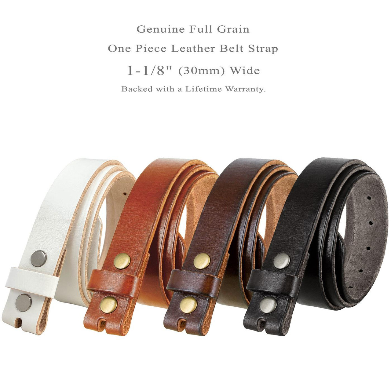 BS040 Replacement Belt Genuine Full Grain Leather Belt Strap with Snaps on  1-1/2(38mm) wide 