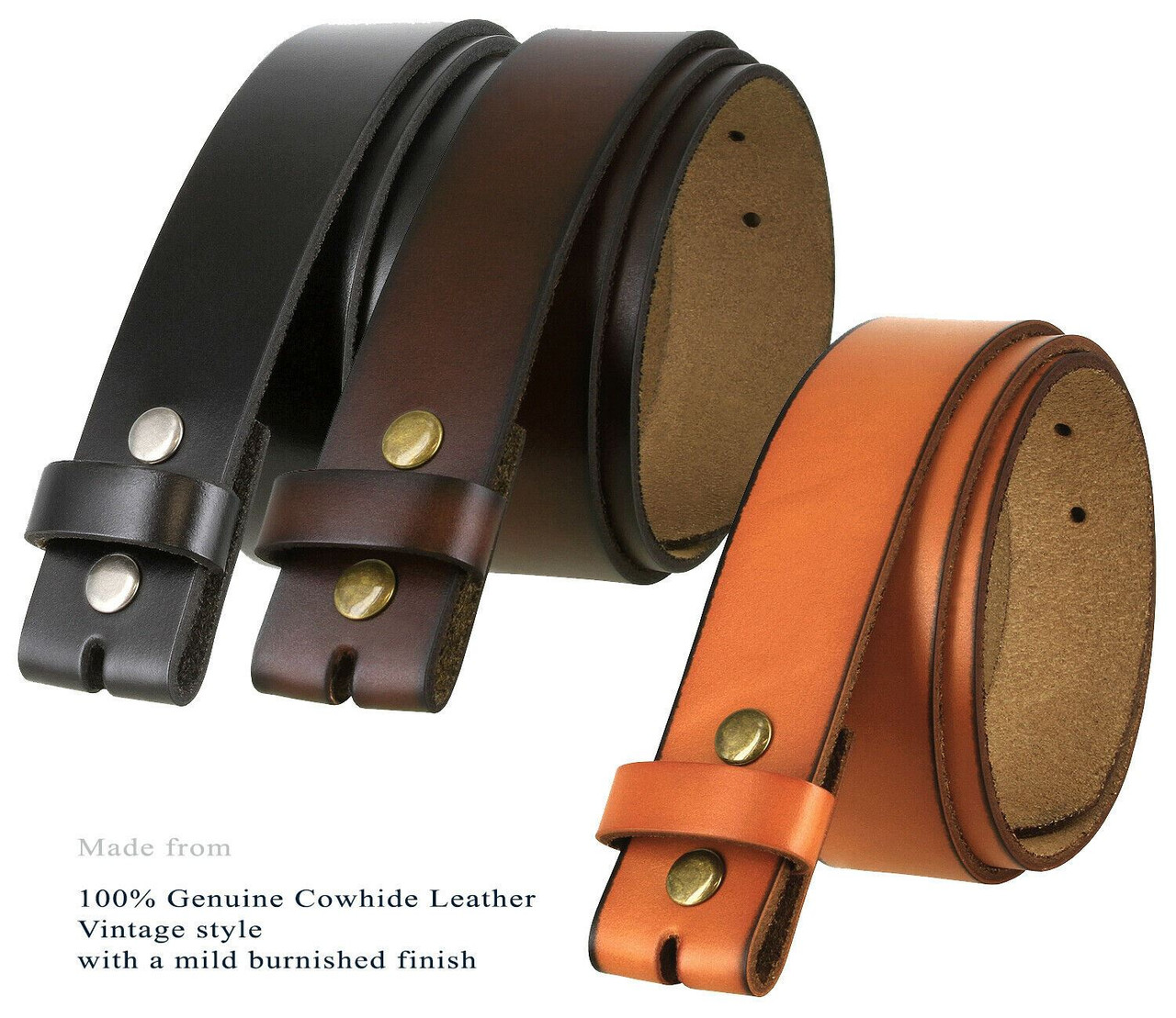 Men's Vintage Belt Genuine Leather Cow Skin Strap No Buckle Fashion Casual Belts 