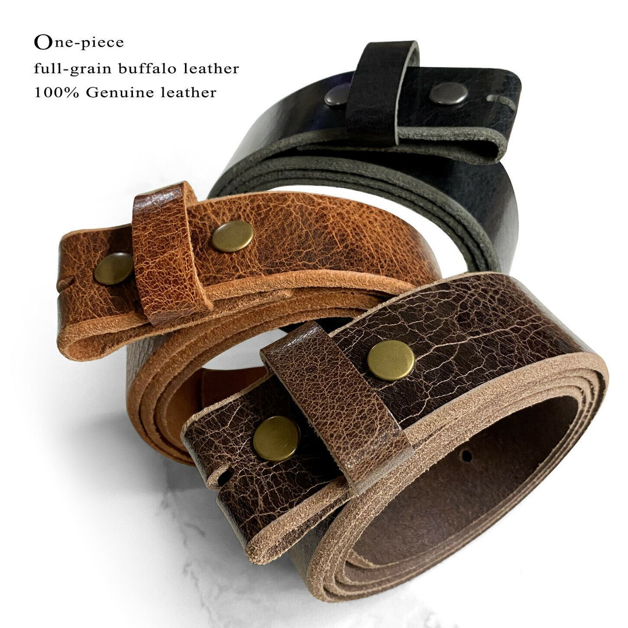 BS304 Genuine Full Grain Vintage Leather Belt Strap with Snaps on