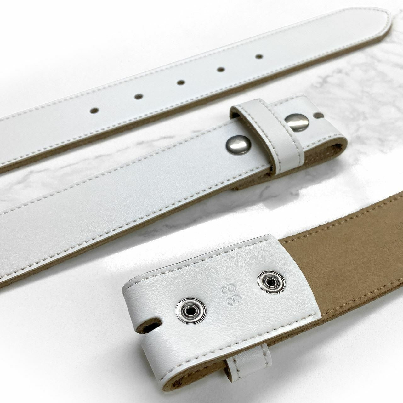 BS1200 White Belt Genuine Cowhide Leather Belt Strap with Snaps 1