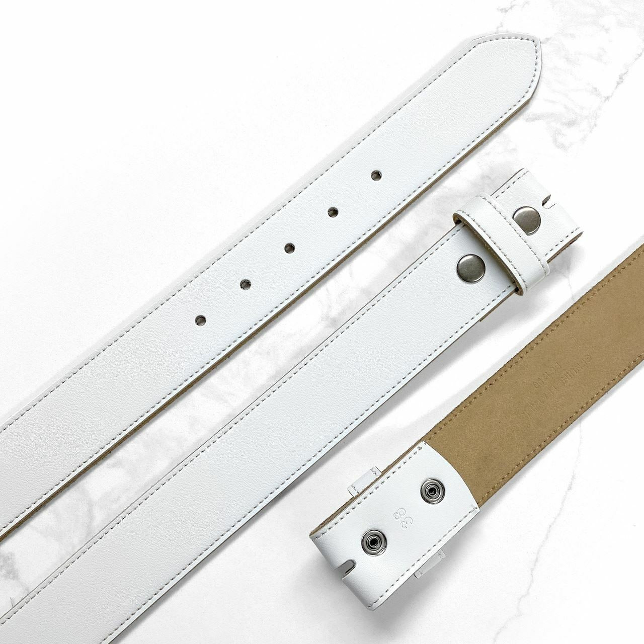 BS1200 White Belt Genuine Cowhide Leather Belt Strap with Snaps 1