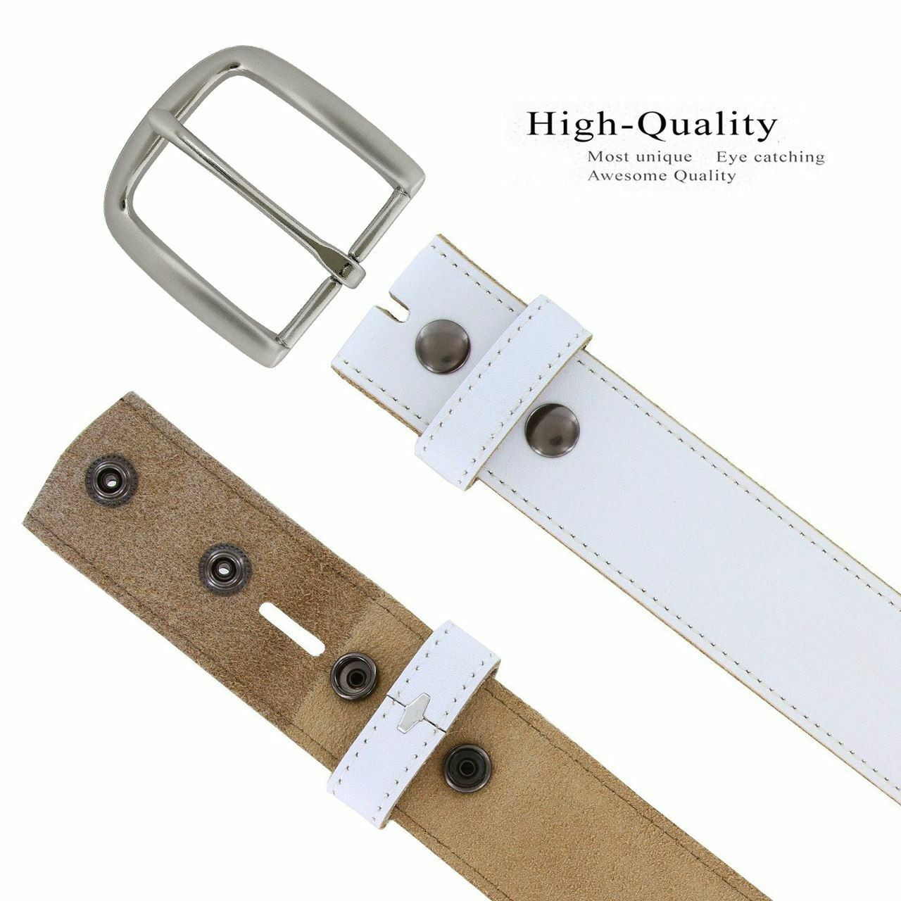 BS1200 White Belt Genuine Cowhide Leather Belt Strap with Snaps 1