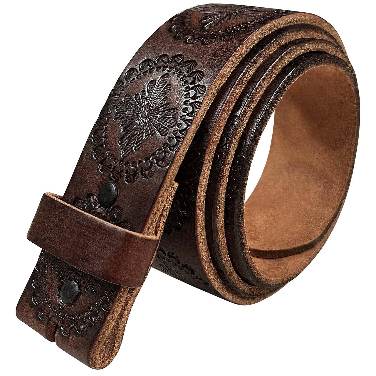 BS070 Genuine Full Grain Engraved Embossed Leather Belt Strap with