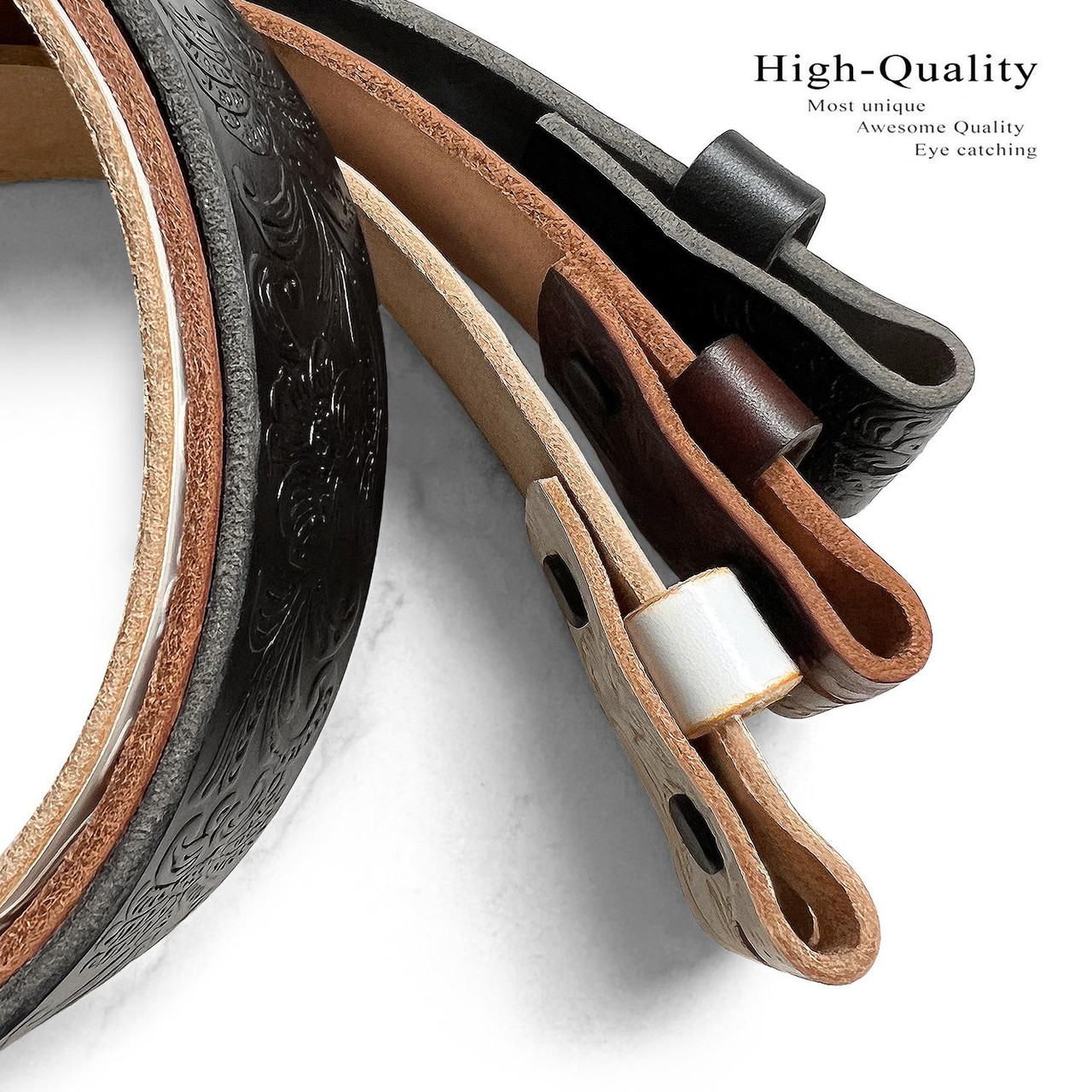 F&L CLASSIC Full Grain Western Engraved Tooled Leather Belt Strap or Belt  1-1/2 w/Snaps for Interchangeable Buckles,USA