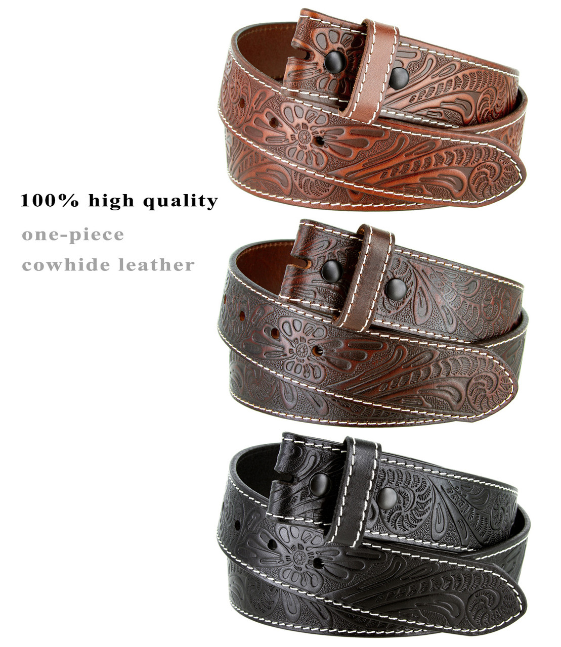 BS118 Genuine Full Grain Western Floral Engraved Tooled Leather