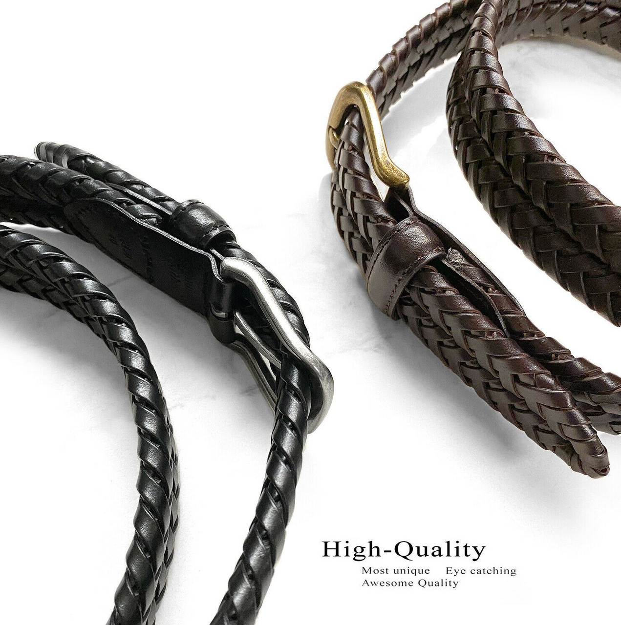 20150 Braided Belt Genuine Leather Braided Woven Casual Dress Belt  1-1/4