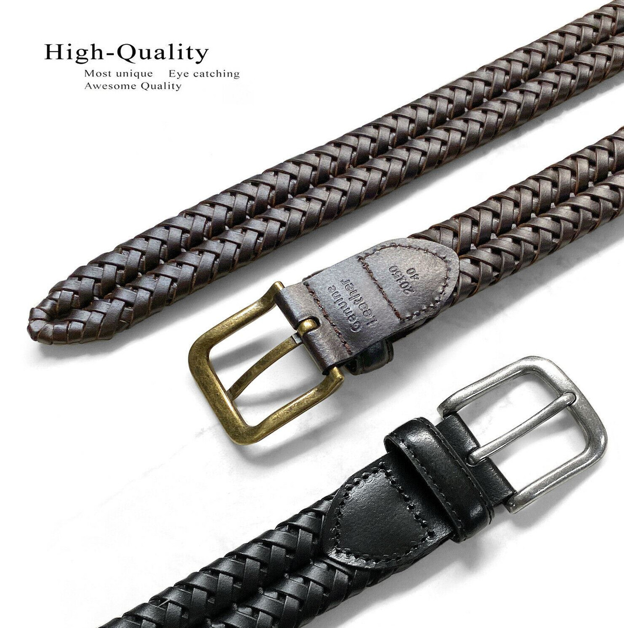 20150 Braided Belt Genuine Leather Braided Woven Casual Dress Belt  1-1/4