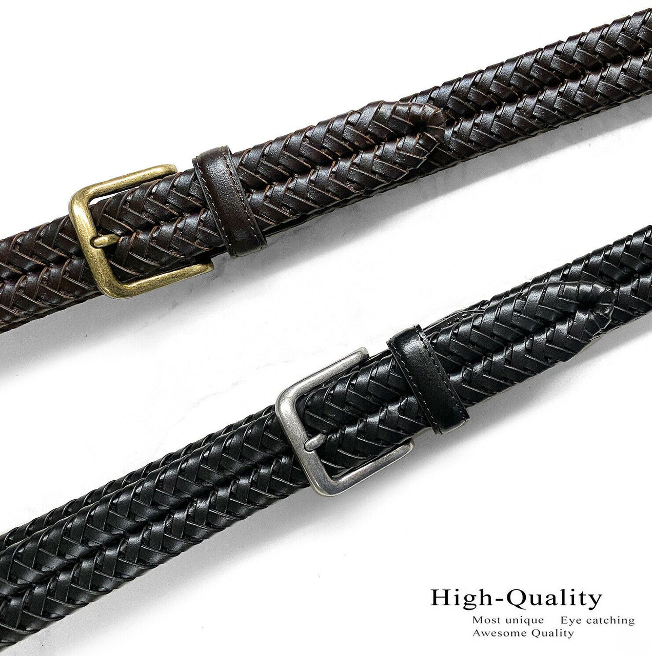 20152 Men's Genuine Leather Braided Woven Casual Dress Belt 1-3/8
