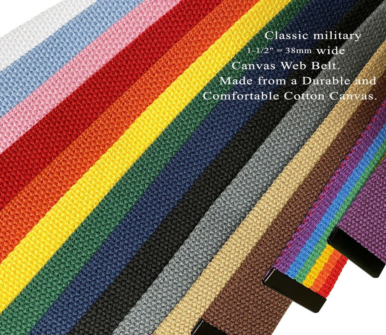 Military Belt Canvas Belt Web Belt Non Leather Belt One Size fits all,  1-1/2(38mm) Wide- Black Buckle 