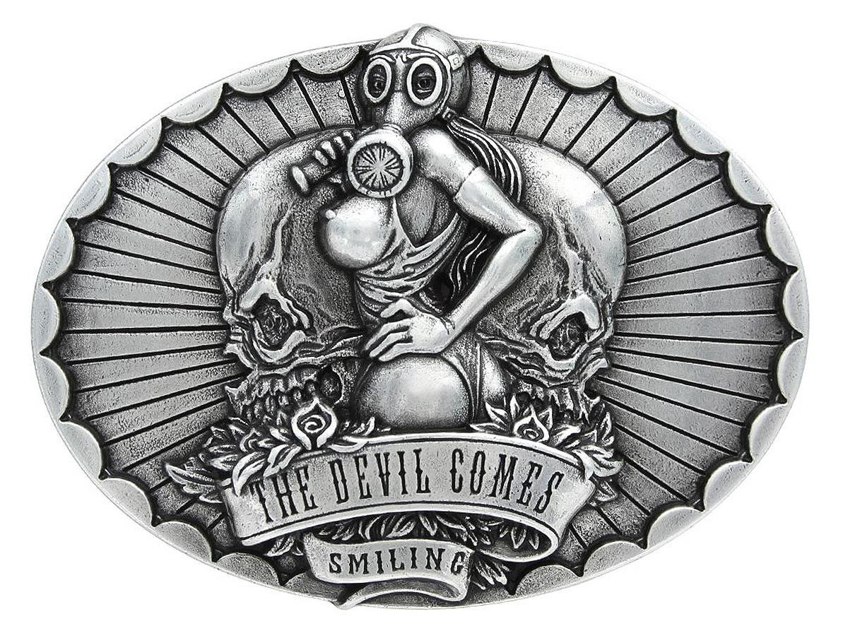 The Devil Comes Smiling Buckle Antique Engraved Unique Buckle