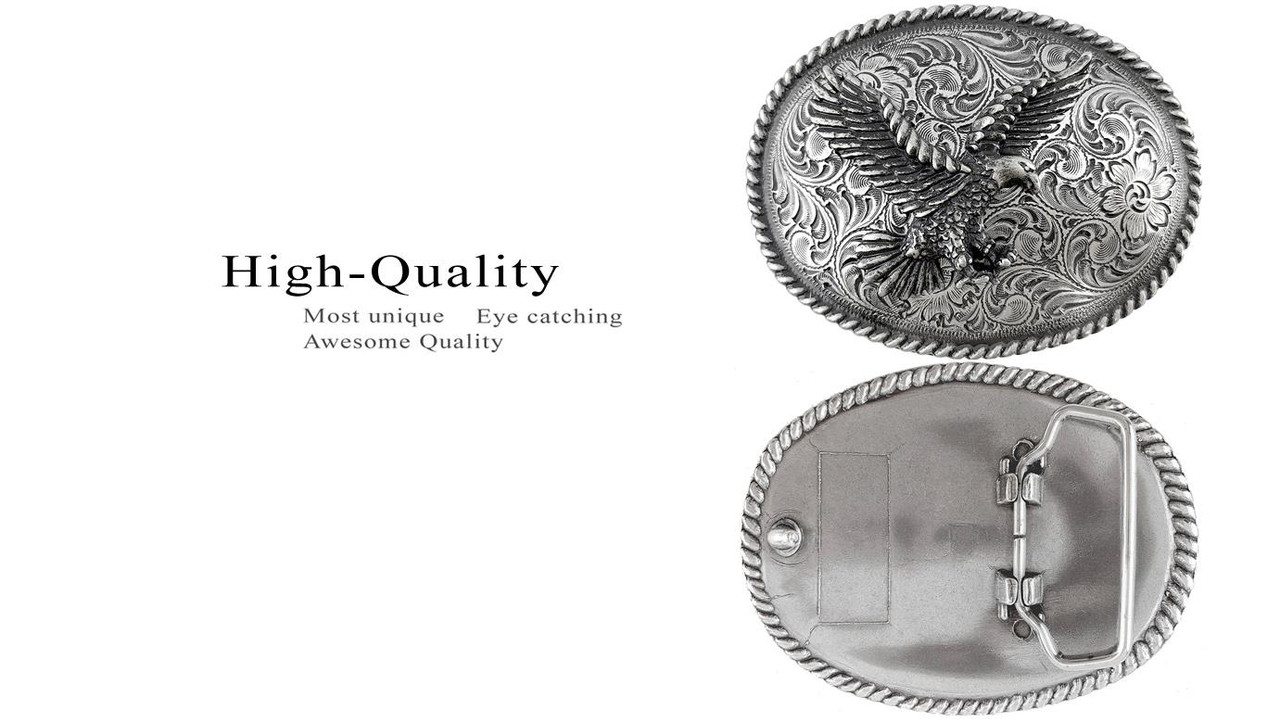 Western Antique Silver Engraved American Eagle Belt Buckle - Belts.com