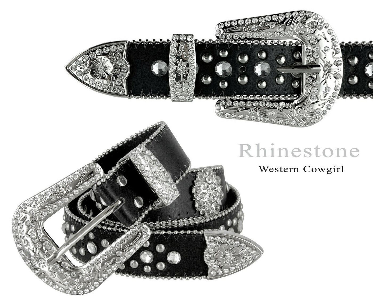 moed onenigheid Stal 50128 Rhinestone Belt Fashion Western Bling Crystal Genuine Leather Belt  1-1/2"(38mm) Wide - Belts.com