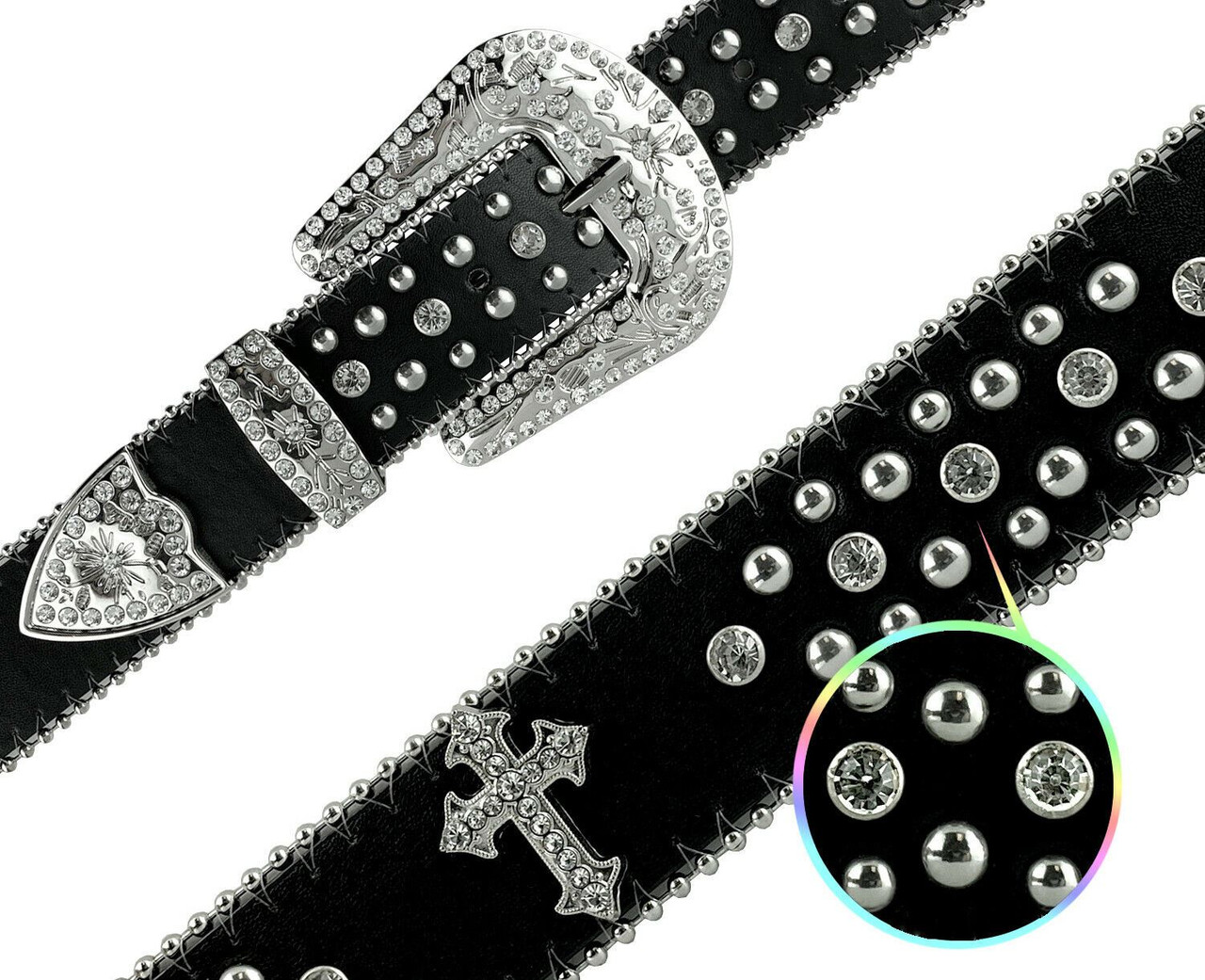 Black Leather Silver Stud Belt - GBNY