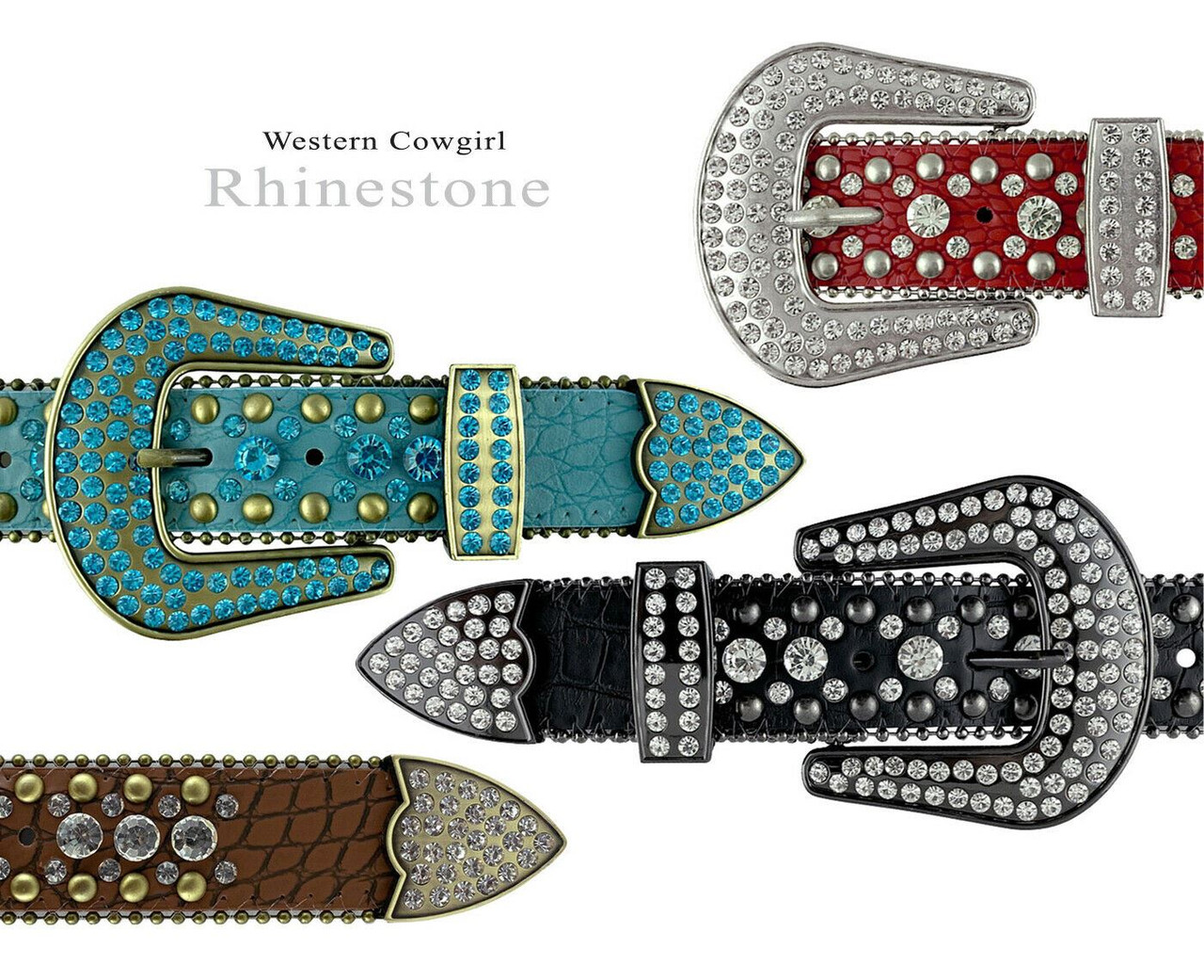 35158 50158 Women's Belts Rhinestone Belt Fashion Western Cowgirl Bling Studded Design Leather Belt