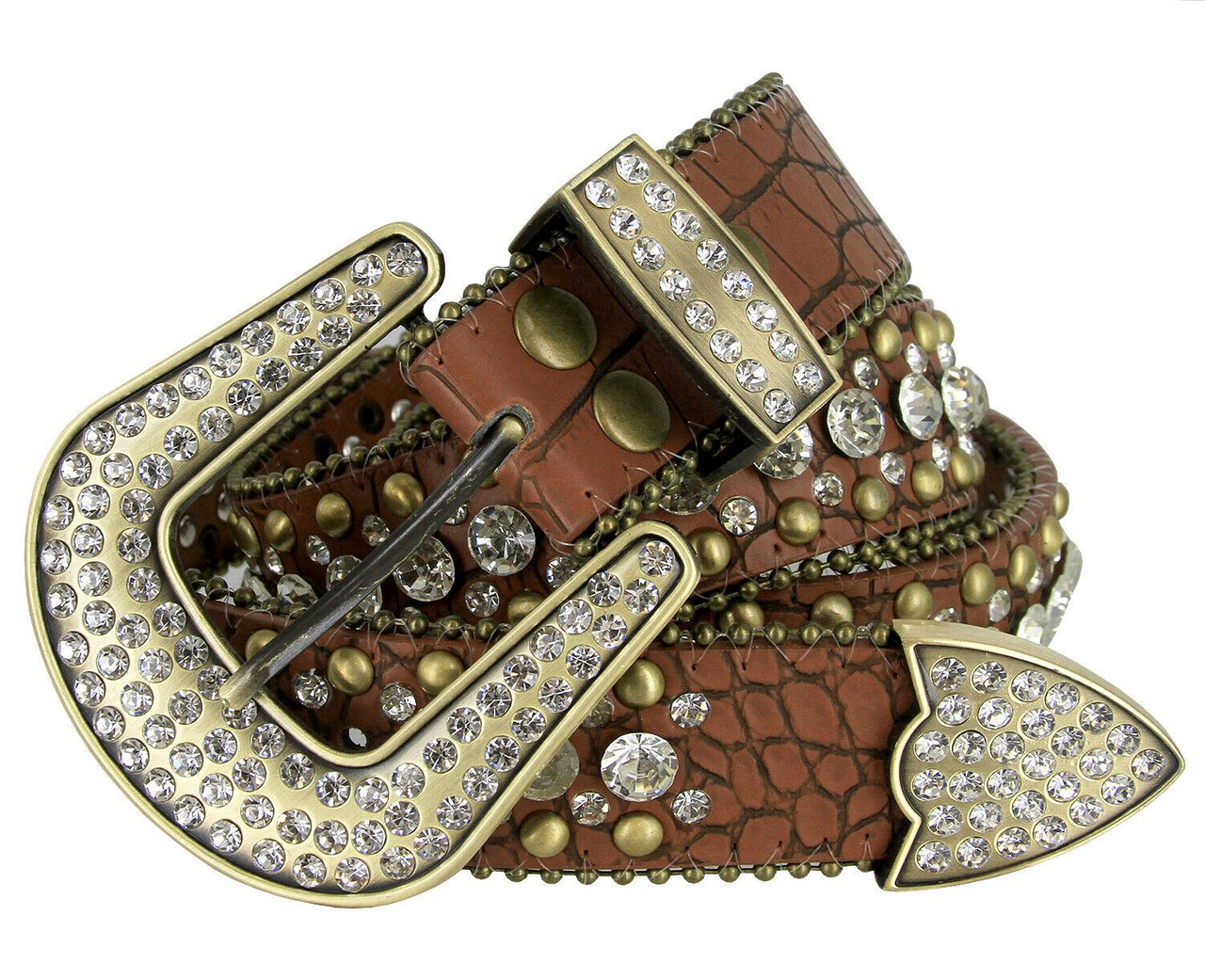  Rhinestone Concho Belts PU Leather Bling Diamond Belt for Men  Designer Strap for Jeans : Clothing, Shoes & Jewelry
