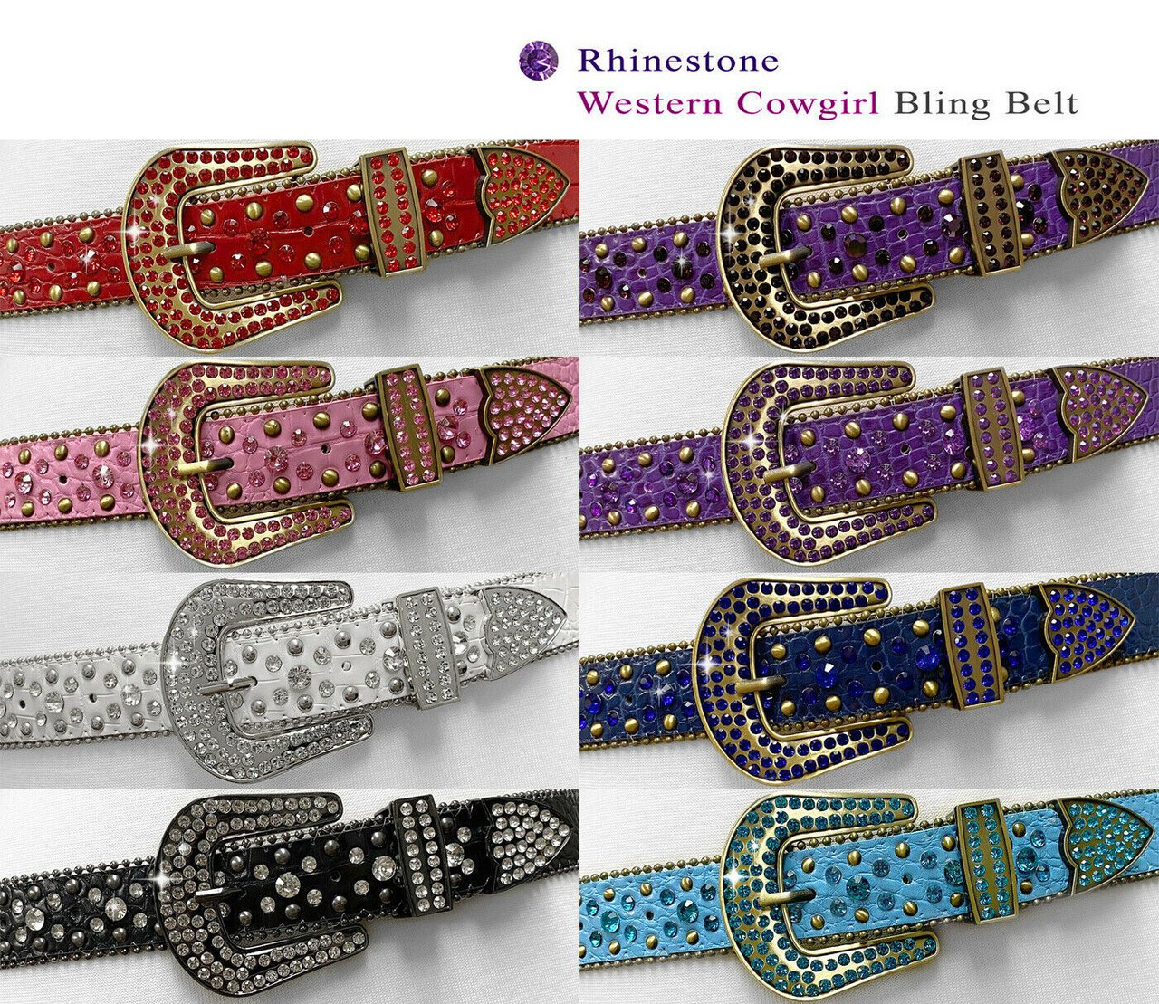 Rhinestone leather belt