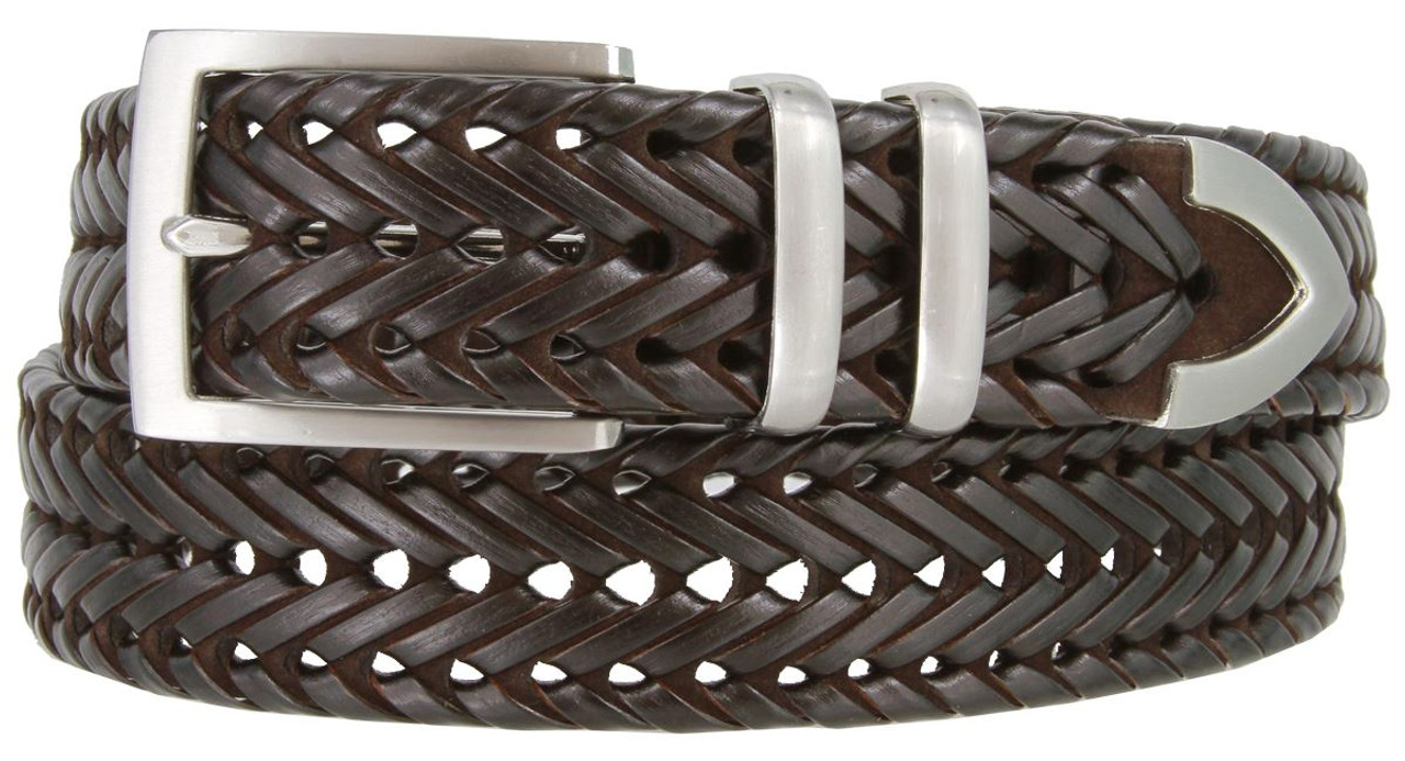 Men's Belt Braided Woven Genuine Leather Dress Casual Belt 1-3/8