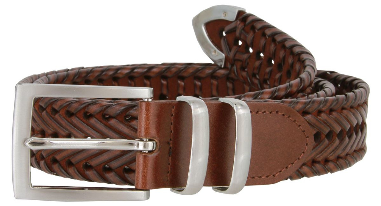 Men's Belt Braided Woven Genuine Leather Dress Casual Belt 1-3/8