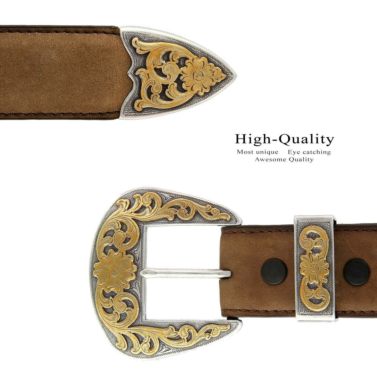 Gold Christian Cross Conchos Crazy Horse Scalloped Genuine Leather